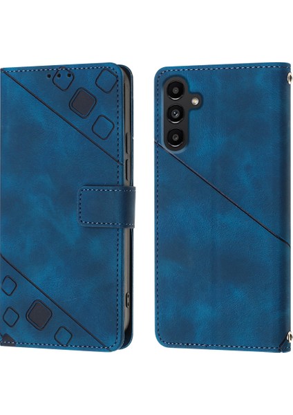 Samsung Galaxy A25 Için Kabartmalı Deri Cüzdan Stand Telefon Kılıfı - Mavi (Yurt Dışından)