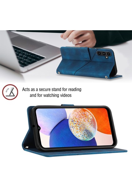 Samsung Galaxy A25 Için Kabartmalı Deri Cüzdan Stand Telefon Kılıfı - Mavi (Yurt Dışından)