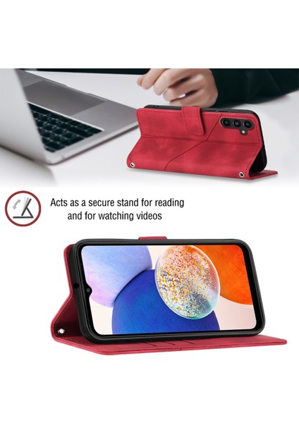 Samsung Galaxy A25 Için Kabartmalı Deri Cüzdan Stand Telefon Kılıfı - Kırmızı (Yurt Dışından)