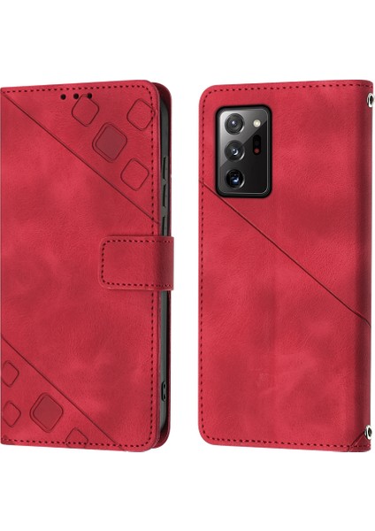 Samsung Galaxy Note 20 Ultra Için Kabartmalı Deri Cüzdan Stand Telefon Kılıfı - Kırmızı (Yurt Dışından) fırsatları