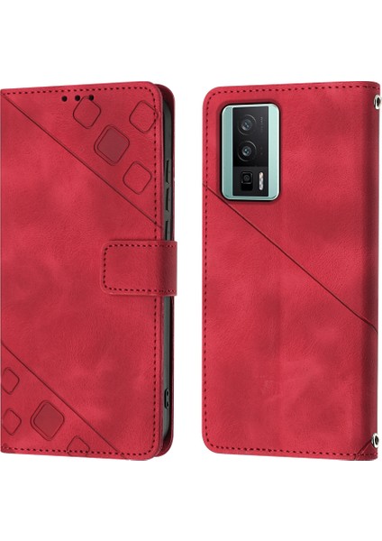 Xiaomi Poco F5 Pro /redmi K60 /K60 Pro Için Kabartmalı Deri Cüzdan Stand Telefon Kılıfı - Kırmızı (Yurt Dışından)