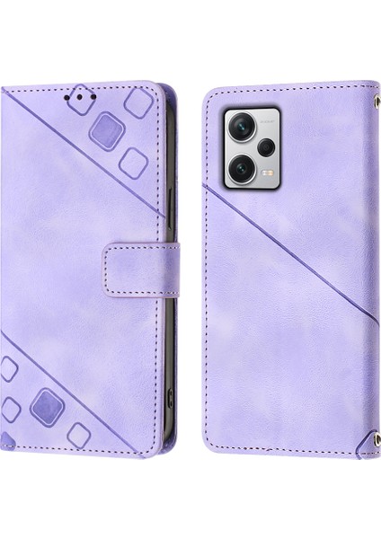 Xiaomi Redmi Note 12 Pro+ Için Kabartmalı Deri Cüzdan Stand Telefon Kılıfı - Mor (Yurt Dışından) fırsatları