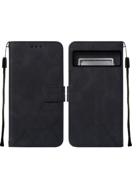 Google Pixel 8 Pro Için Kabartmalı Pu Deri Stand Cüzdan Telefon Kılıfı - Siyah (Yurt Dışından)