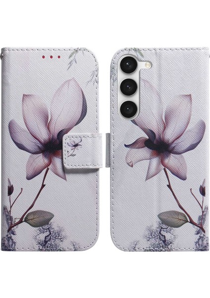Samsung Galaxy S23 Için Desen Baskı Pu Deri Cüzdan Manyetik Kapak Görüntüleme Stand Şok Geçirmez Flip Telefon Vaka-Pembe Çiçeği (Yurt Dışından)