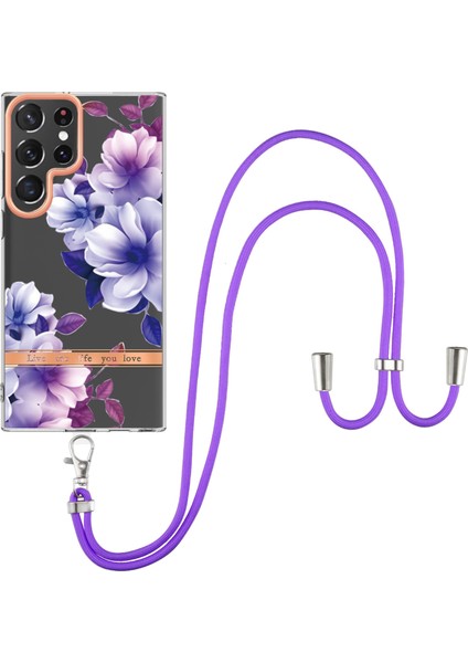Samsung Galaxy S23 Için Ultra Çiçek Deseni Imd Iml Tpu Telefon Kılıfı Elektrokaplatma LANDARD-HC004 Mor Begonya (Yurt Dışından)