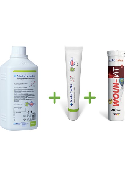 Yara Iyileştirme Jeli/ Solüsyonu+Actomins Woun-Vit Yara Iyileşme Sürecinde Beslenme Desteği 3'lü Set