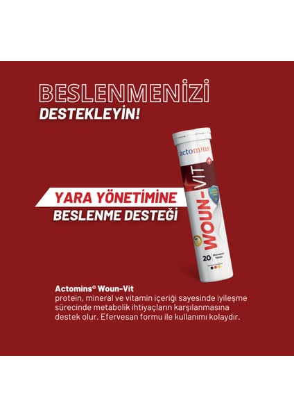 Yara Iyileştirme Jeli/ Solüsyonu+Actomins Woun-Vit Yara Iyileşme Sürecinde Beslenme Desteği 3'lü Set
