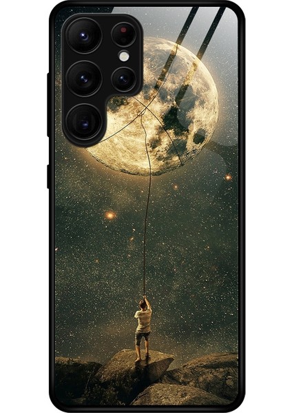 Samsung Galaxy S23 Için Ultra Tpu+Pc+Temperli Cam Telefon Damla Geçirmez Kılıf Şık Desen Baskı Anti-Çizelge Arka Kapak Moon (Yurt Dışından)