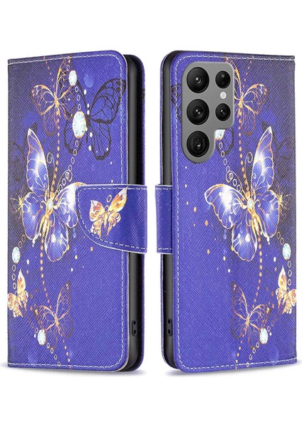 Samsung Galaxy S23 Ultra Cüzdan Kılıf Baskılı Desen Pu Deri Stand Özellik Flip Manyetik Koruyucu Telefon Kapak-Melez Kelebekleri (Yurt Dışından)