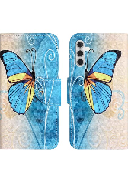 Samsung Galaxy A14 Için 5G/A14 4g Çapraz Doku Pu Deri Telefon Stand Cüzdan Kılıf Desen Baskı Şok Geçirmez Kapak Butterfly (Yurt Dışından)
