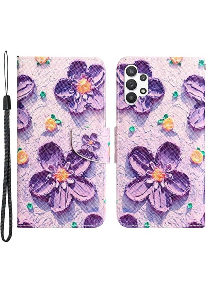 Samsung Galaxy A32 Için 5G/M32 5g Çapraz Doku Manyetik Toka Pu Deri Kılıf Stand Cüzdan Desen Baskı Telefon Kapak-Moral Çiçek (Yurt Dışından)