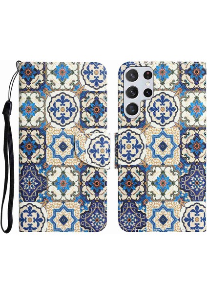Samsung Galaxy S23 Için Ultra Çapraz Doku Anti-Çizelge Pu Deri Kılıf Desen Baskı Stand Standı Cüzdan Telefon Kapak Retro Totem (Yurt Dışından)