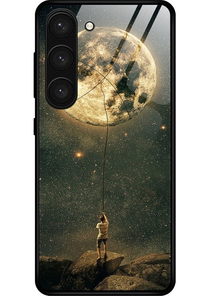 Samsung Galaxy S23 Için+Şık Desen Baskı Tpu+Pc+Temperli Cam Çizelge Karşıtı Kılıf Cep Telefonu Koruyucu Arka Kapak Moon (Yurt Dışından)