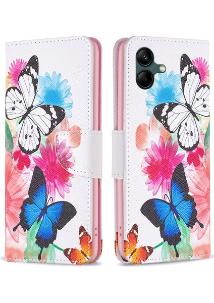 Samsung Galaxy A04 4g (164.4 x 76.3 x 9.1 Mm) Cüzdan Kapağı Pu Deri Baskılı Desen Standı Flip Telefon Kasası Iki Kelebek (Yurt Dışından)