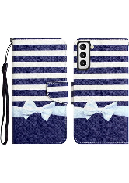 Desen Baskı Pu Deri Stand Kapağı Samsung Galaxy S22 5g, Çapraz Doku Şok Geçirmez Telefon Cüzdan Case-Bowknot (Yurt Dışından)