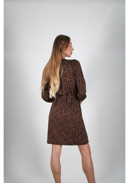 Kahverengi Kuşaklı Çiçek Desenli Yarım Kol Kadın Elbise fırsatları
