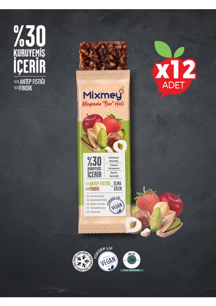 Elmalı Çilekli Antep Fıstıklı ve Fındıklı Meyve Bar 12 x 25 gr