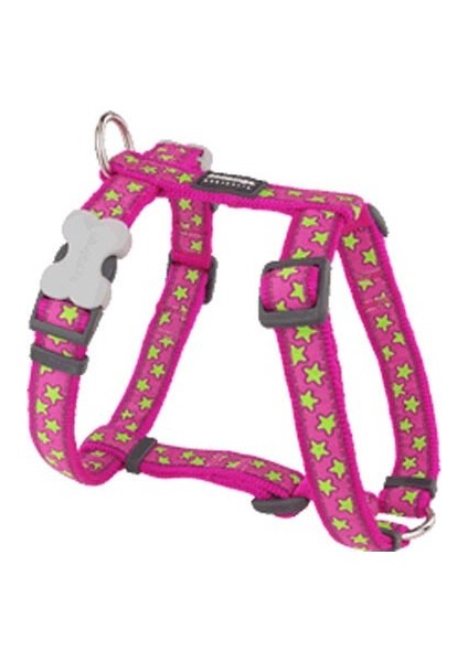 Stars Hot Pembe Lime Yıldızlı Köpek Göğüs Tasması 25 mm