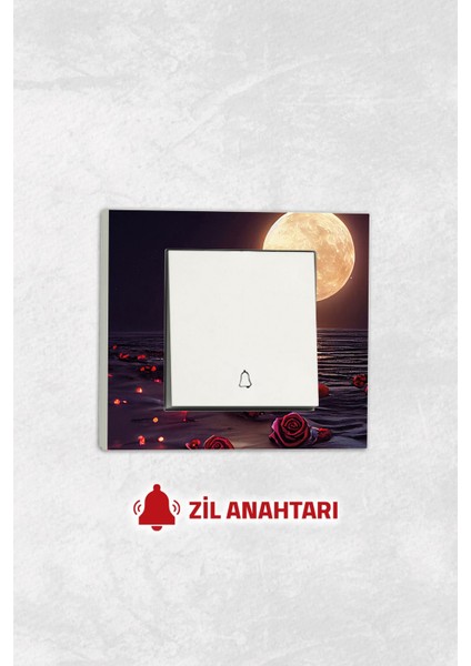 Ovivo Grano Uv Baskılı Manzara Dolunay Desen Beyaz Tekli Dekoratif Zil Anahtarı