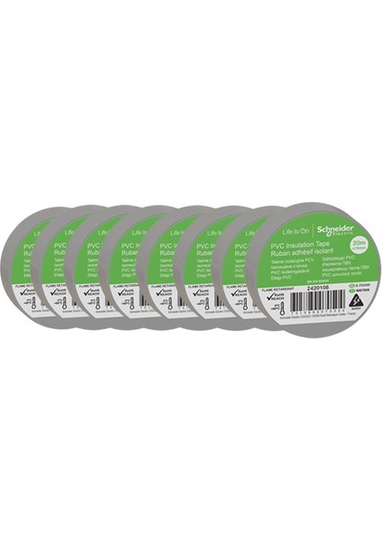 2420108 8 Adet 19 mm x 20 Metre Gri Izole Elektrik Bandı