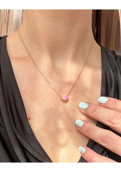 Pembe Mineli Tasarım Kalp Kolye modelleri