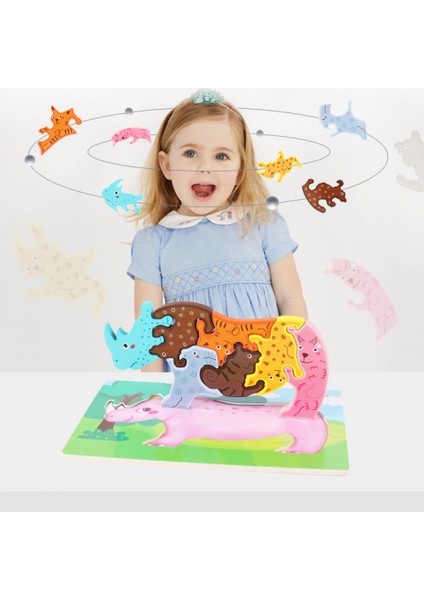 Karikatür Ahşap 3D Yapboz Hayvan Modeli Yapı Taşları Çocuklar Bebek Erken Eğitici Oyuncak Kutup Ayısı (Yurt Dışından)