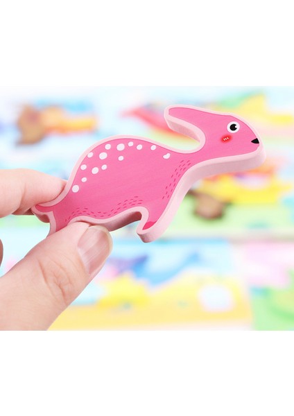 Karikatür Ahşap 3D Yapboz Hayvan Modeli Yapı Taşları Çocuklar Bebek Erken Eğitici Oyuncak Kutup Ayısı (Yurt Dışından)