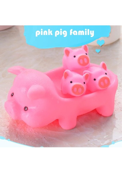 Bebek Küvet Oyuncakları 4 Parçalı Set Kauçuk Pembe Domuz Ailesi Gıcırdayan Yüzen Küvet Ördek Küvet Duş Oyuncakları Yürümeye Başlayan Erkek ve Kız Küçük Domuz (Yurt Dışından)