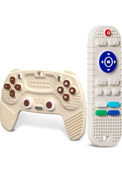 Paket Silikon Tv Uzaktan Kumanda ve Oyun Kolu Diş Çıkarma Oyuncakları Bebekler Için 6 18 Ay, Erkek Kız Bebek Molar Diş Kaşıyıcı Çiğneme Oyuncak Seti Hediye Gri Bej (Yurt Dışından)