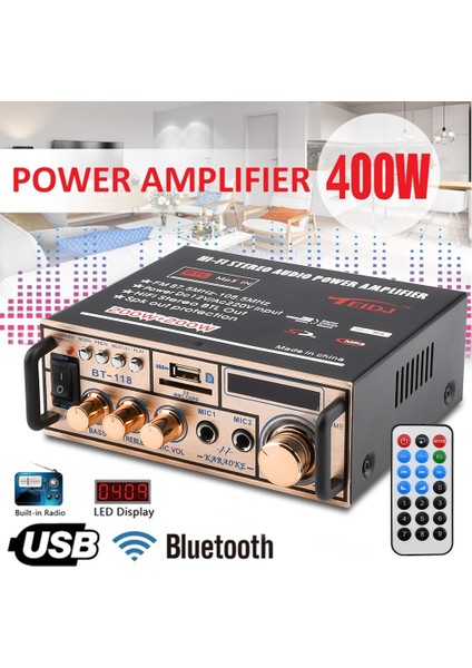 2021 12V/220V 2ch LCD Ekran Dijital Hıfı Ses Stereo Güç Amplifikatörü Bluetooth Fm Radyo Araba Ev Uzaktan Kumandalı (Yurt Dışından)