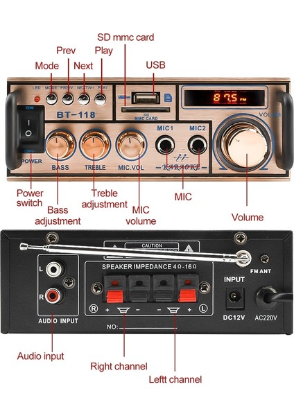 2021 12V/220V 2ch LCD Ekran Dijital Hıfı Ses Stereo Güç Amplifikatörü Bluetooth Fm Radyo Araba Ev Uzaktan Kumandalı (Yurt Dışından)
