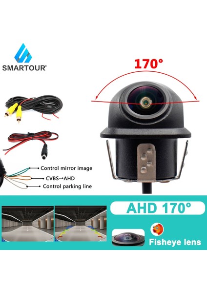 Ahd 170 Derece Smartour Ccd 180 Derece Balıkgözü Lens Araba Arka Yan Ön Görüş Kamerası Geniş Açı Geri Yedekleme Kamerası Gece Görüş Su Geçirmez (Yurt Dışından)