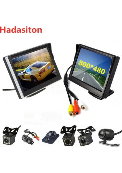 Yalnızca Siyah Monitör Stili 5 Inç Tft LCD Ekran Araba Monitörü HD800 * 480 2 Video Girişli Geri Park Monitörü, Dikiz Kamerası Isteğe Bağlı (Yurt Dışından)