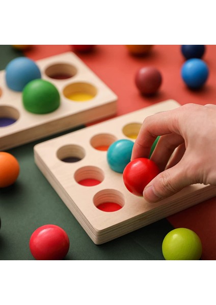 Ahşap Renk Ayırma Topları Oyunu Peg Board Gökkuşağı Renk Eşleştirme Oyuncaklar 12 Adet Faaliyetleri Topları Montessori Oyuncaklar Bebekler Için (Yurt Dışından)