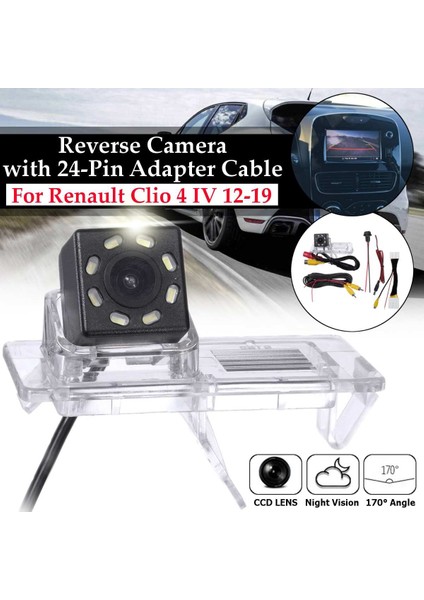 Renault Clio 4 Iv 2012-2019 Için 8 LED Araba Dikiz Kamerası 170 Derece Park Ters Kamera 24 Pin Adaptör Kablosu ile (Yurt Dışından)