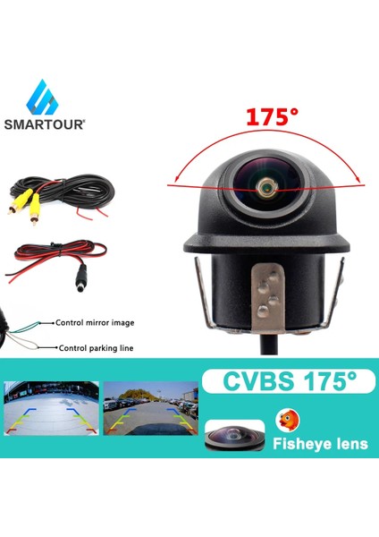 Cvbs 175 Derece Smartour Ccd 180 Derece Balıkgözü Lens Araba Arka Yan Ön Görüş Kamerası Geniş Açı Geri Yedekleme Kamerası Gece Görüş Su Geçirmez (Yurt Dışından)