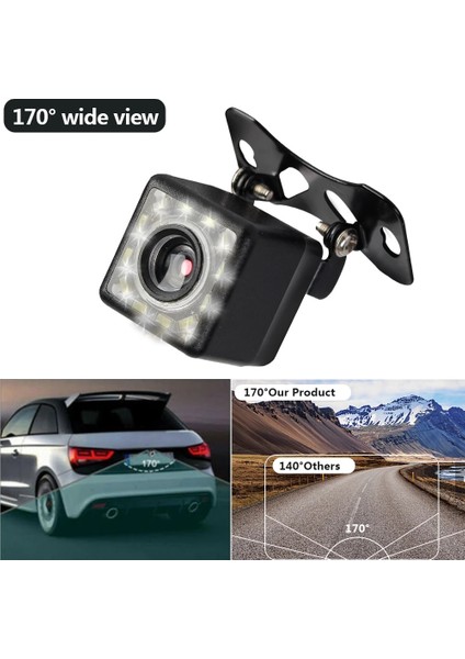12V Tarzı 4 LED LED Gece Görüş Araba Arka Görüş Kamerası 170 ° Geniş Açı Yedekleme Park Ters Kamera Evrensel Lens Balıkgözü (Yurt Dışından)