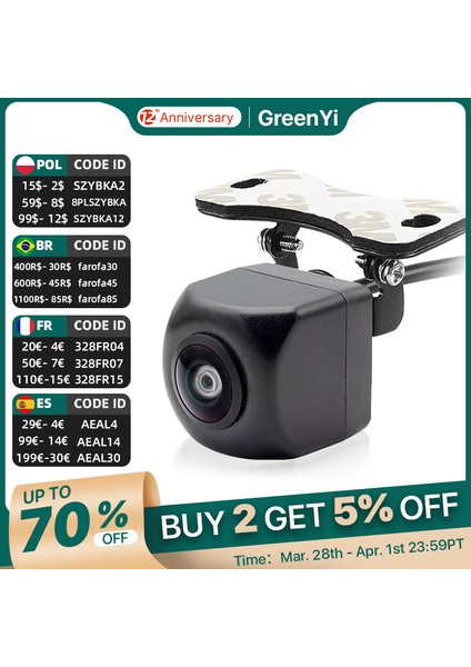 B-720X480-155DEG Greenyi 170 ° Ahd 1080P Araç Arka Görüş Kamerası Araba Ters Siyah Balıkgözü Lens Gece Görüş Su Geçirmez Evrensel (Yurt Dışından) fırsatları