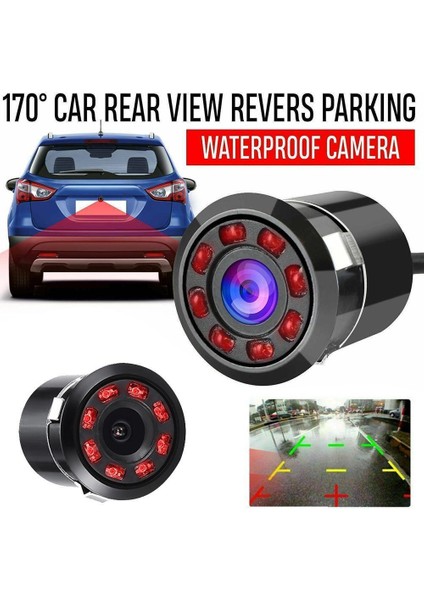 12 LED 150 Derece 8 LED 170 Derece Yuvarlak Yedekleme Kameraları Araba Dikiz Kamerası Gece Görüş Ters Oto Park Su Geçirmez Monitör Kamerası (Yurt Dışından)