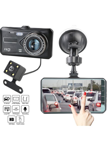Hiçbiri Stili Mini Araba Dvr'ı Araba Video Kaydedici Dashcam Oto Dvr 4 "1080P Çizgi Kam G-Sensor Wdr Dokunmatik Ekran Çift Lens Kamera Aksesuarları (Yurt Dışından) fiyatları