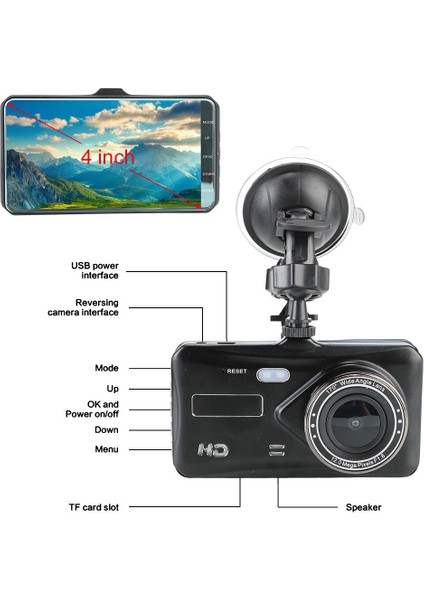 Hiçbiri Stili Mini Araba Dvr'ı Araba Video Kaydedici Dashcam Oto Dvr 4 "1080P Çizgi Kam G-Sensor Wdr Dokunmatik Ekran Çift Lens Kamera Aksesuarları (Yurt Dışından) fırsatları