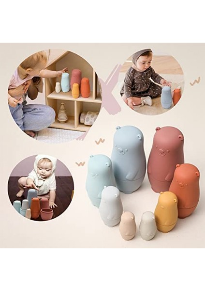 Rus Yerleştirme Bebek Çocuklar Için Silikon Matryoshka Bebek Montessori Eğitici Oyuncak Ayılar Istifleme Yuvalama Oyuncak Bebekler Seti Kırmızı (Yurt Dışından) modelleri