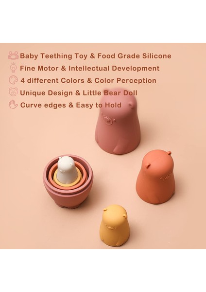 Rus Yerleştirme Bebek Çocuklar Için Silikon Matryoshka Bebek Montessori Eğitici Oyuncak Ayılar Istifleme Yuvalama Oyuncak Bebekler Seti Kırmızı (Yurt Dışından) indirimleri