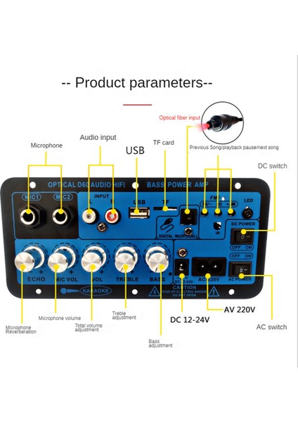 Araba Bluetooth Dijital Amplifikatör Kurulu Çift Mikrofon Bluetooth 5.0 Stereo Amplifikatör Subwoofer Karaoke Amplifikatör Abd Tak (Yurt Dışından)