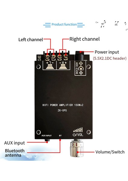 Zk-Xps 5.0 Bluetooth Güç Amplifikatörü Kartı Çift 150W Kanal Amplifikatör Kartı, Ses Kutusu Için Kısa Devre Koruması ile (Yurt Dışından)