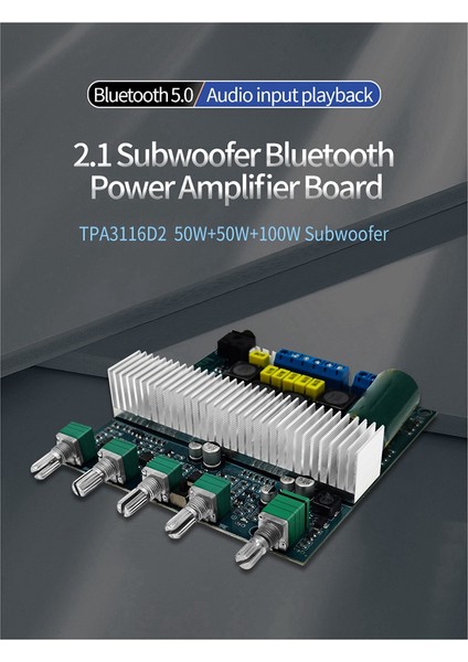 TPA3116 Bluetooth Amplifikatör Kartı 2.1 Kanal Yüksek Güçlü Bluetooth 5.0 Ses Amplifikatörleri DC12V-24V 2X50W+100W (Yurt Dışından)