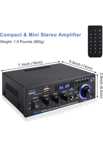 Stereo Ses Amplifikatör Alıcısı,bluetooth 5.0 Ses Hoparlörü, Amplifikatör Fm Radyo,ev Sineması Ses Stereo Sistemi-Ingiltere Tak (Yurt Dışından)