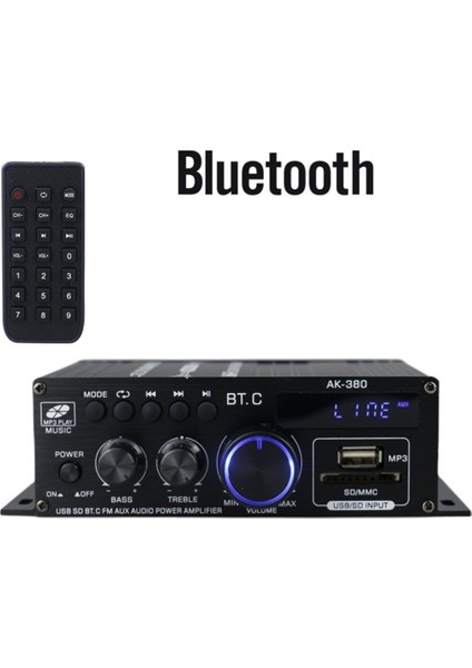 AK380 800W 12V Güç Amplifikatörü Bluetooth Stereo Ev Araba Bass Ses Amp Müzik Çalar Araba Hoparlörü D Sınıfı Fm Usb/sd (Yurt Dışından)