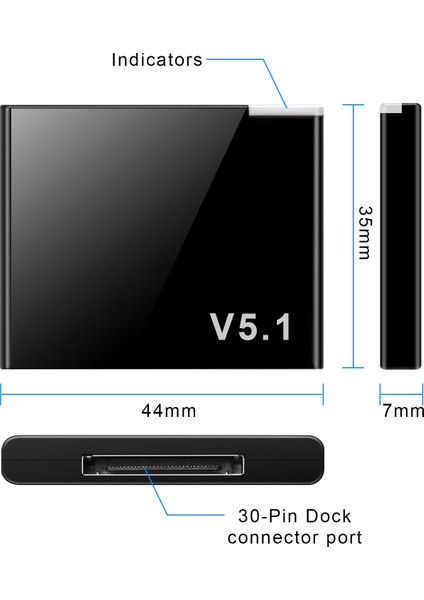 I-Wave 30 Pin Bluetooth 5.1 Ses Alıcısı Müzik Mini Kablosuz Adaptör iPhone Ipod 30PIN Jack Analog Hoparlör (Yurt Dışından)