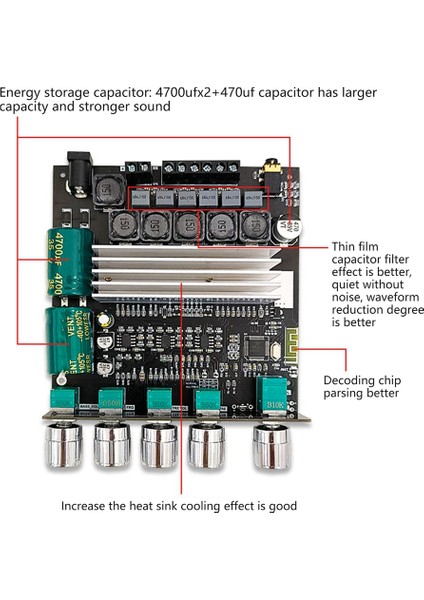 ZK-TB22 5.1bluetooth Güç Amplifikatörü Kurulu 50W Kanal Amplifikatör Kartı, Kabuksuz Ses Kutusu Için 100W Subwoofer ile (Yurt Dışından)